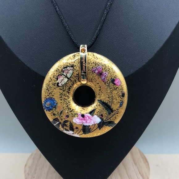 Goebel Jewelry - Goebel Hongshou butterfly enamel pendant necklace-statement size 2 sides